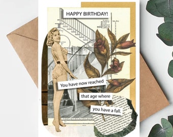 Tarjeta de cumpleaños con collage divertido de los años 50 / Insinuación picante