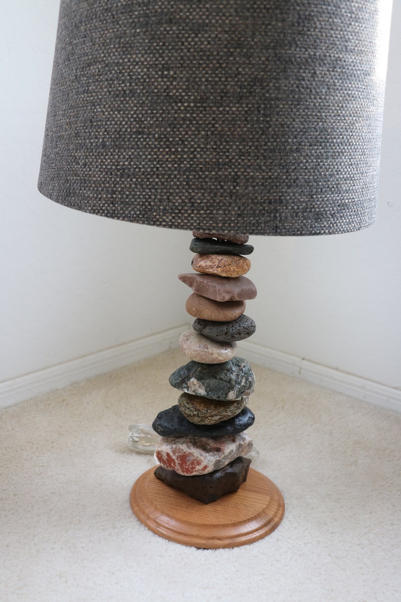 Stacked Rock Lamp on Round Oak Base Etsy