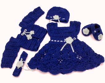 Crochet Dress Set for baby girls / handmade woolen dress for newborn baby girl / winter summer