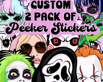 2 Pack Peeker Sticker Bundle, Custom Car Peeker Sticker, Horrorfilm Fensteraufkleber Niedliche Kawaii Cartoon