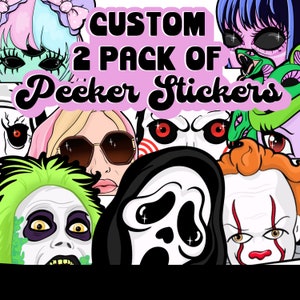 Any 2 Pack Peeker Sticker Bundle, Custom Car Peeker Sticker, horror movie window sticker Cute Kawaii cartoon image 1