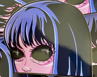 Sticker résistant aux intempéries pour fenêtre de voiture extraterrestre extraterrestre rose kawaii Dessin animé anime manga kawaii