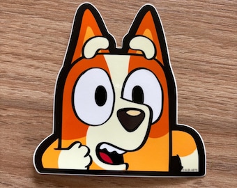 Orange Dog Blue Family Peeker Bumper Sticker || Mirrors, Car, Window Stickers  | By Albi Arts