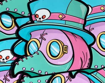 Plague Doctor Car Peeker Sticker ~ Weatherproof window stickers ~ Dr Cute Kawaii Pastel Death