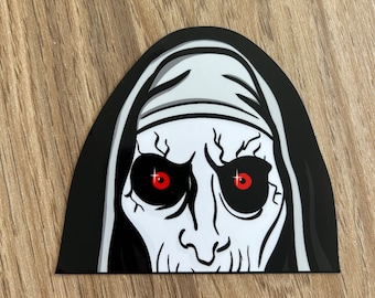 The Nun Car Peeker Sticker, Conjuring horror movie window sticker Cute Kawaii cartoon