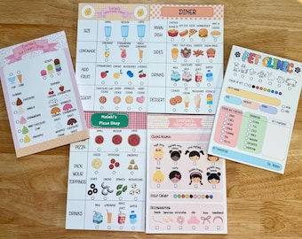 Pretend Play Notepads for Kids - Imaginary Play Notepads - Diner - Hair Salon - Ice Cream Shop - Vet Clinic - Lemonade Stand - Pizza Shop