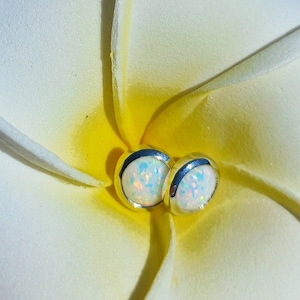 Opal earrings sterling silver, Opal studs, Opal wedding earrings, Rainbow opal, Australian opal, White opal, Anniversary gift, Gift for her