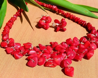 Coral necklace, Real coral necklace, Choker necklace, Red necklace, Red coral necklace, Coral bead necklace, Gift for her, Red choker, Big