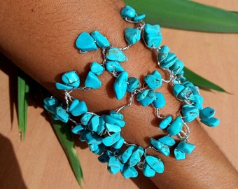 Turquoise Bracelet Wire Wrap Handmade Cuff Gemstone Jewelry Gift for Her