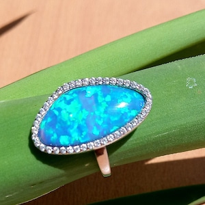 Australian opal ring, Big Opal Ring, Opal engagement ring, Blue opal ring, Gift for her, Sterling Silver Opal ring, Silver opal ring, Unique