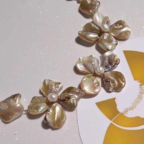 Milani Unique Jewellery Mother of Pearl necklace handmade in beige color Handmade with Love