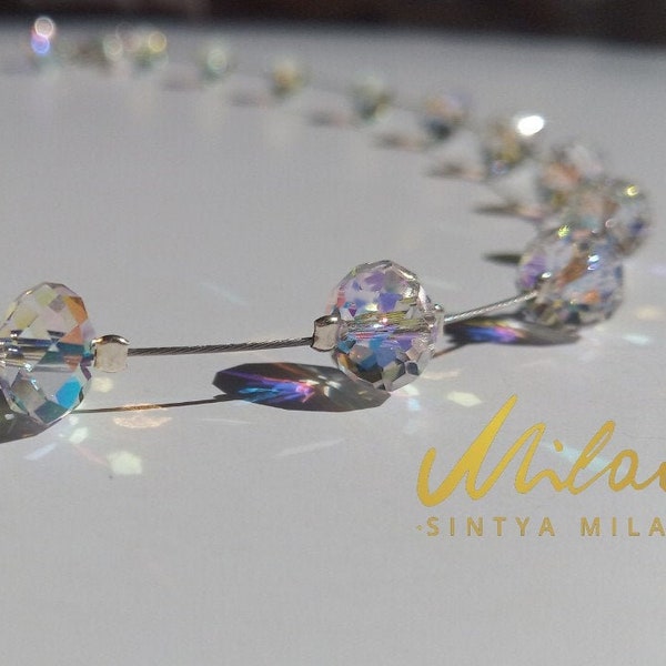 Aurora Borealis Swarovski Kristalle, 925 Sterling Silber, Schlichte Halskette, Braut Schmuckset, zierliche Kette, AB Kristall, Choker, Hochzeitsgeschenk