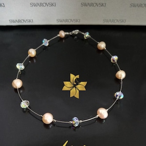 Pearl anklet, Pink anklet, Silver anklet, Pink Pearl anklet, Iridescent jewelry, Swarovski crystals, Anklet bracelet, Bridal anklet, Gift