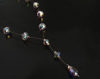 Silver lariat necklace, Silver Y necklace, Sterling silver, Aurora borealis, Floating necklace, Lariat necklace sterling silver, Unique Gift