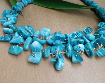 Turquoise necklace, Mother of Pearl, Turquoise choker, Raw stone, Shell necklace,  Turquoise statement necklace, Sterling Silver, Handmade