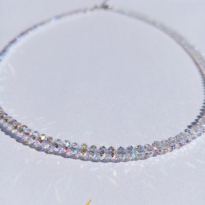 Iridescent necklace, Sterling silver, Aurora borealis,  Minimalist necklace, Swarovski crystals, Rainbow necklace, Danity silver, Handmade