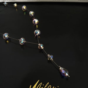 Silver lariat necklace, Silver Y necklace, Sterling silver, Aurora borealis, Floating necklace, Lariat necklace sterling silver, Unique Gift