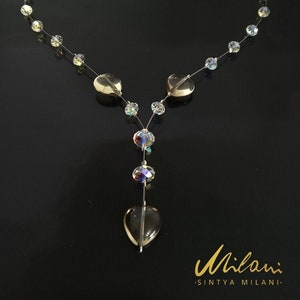 Silver lariat necklace, Silver Y necklace, Aurora borealis, Sterling silver, Heart necklace, Floating necklace, AB Crystal Swarovski, Classy