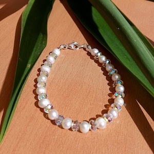 Pearl bracelet, Freshwater Pearl bracelet, AB bracelet, Swarovski bracelet, Sterling Silver, 925 Silver, Anniversary gift, Gift for her