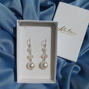 Pearl earrings, Freshwater pearl, Sterling silver, 925 silver, Anniversary gift, Unique Gifts, Aurora borealis, Iridescent earrings, Noble