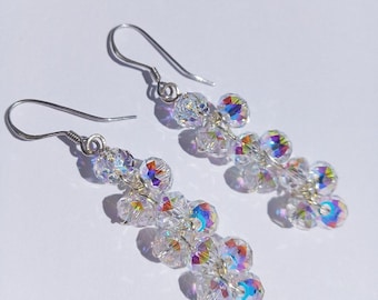 Swarovski AB Crystal Earrings Sterling Silver Iridescent Earrings Handmade Dangle Earrings Gift for Her
