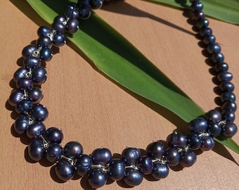 Tahitian pearl necklace, Peacock pearl necklace, Sterling Silver, Genuine Tahitian pearls, Unique Gifts, Anniversary gift, Gift for her
