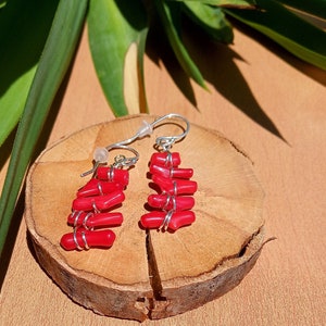 Red Coral earrings, Coral earrings Sterling Silver, Coral branch earrings, Real coral earrings, Gift for her, Unique Gifts, Natural coral