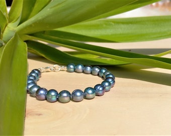 Pulseira de pérolas do Taiti, Pulseira de pérolas negras, Pérolas pavão, Prata de lei, Pérolas genuínas, Presentes exclusivos, Presente para ela, Presente de aniversário