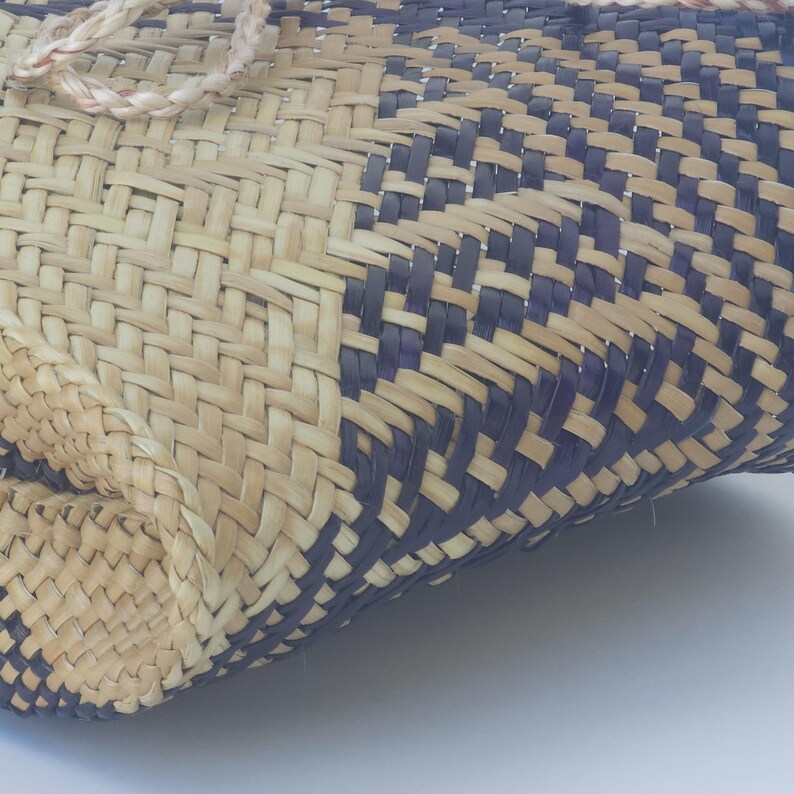 Harakeke Pattern Designs Traditional Māori Handwoven Kete – Natural Harakeke Basket With Black ...