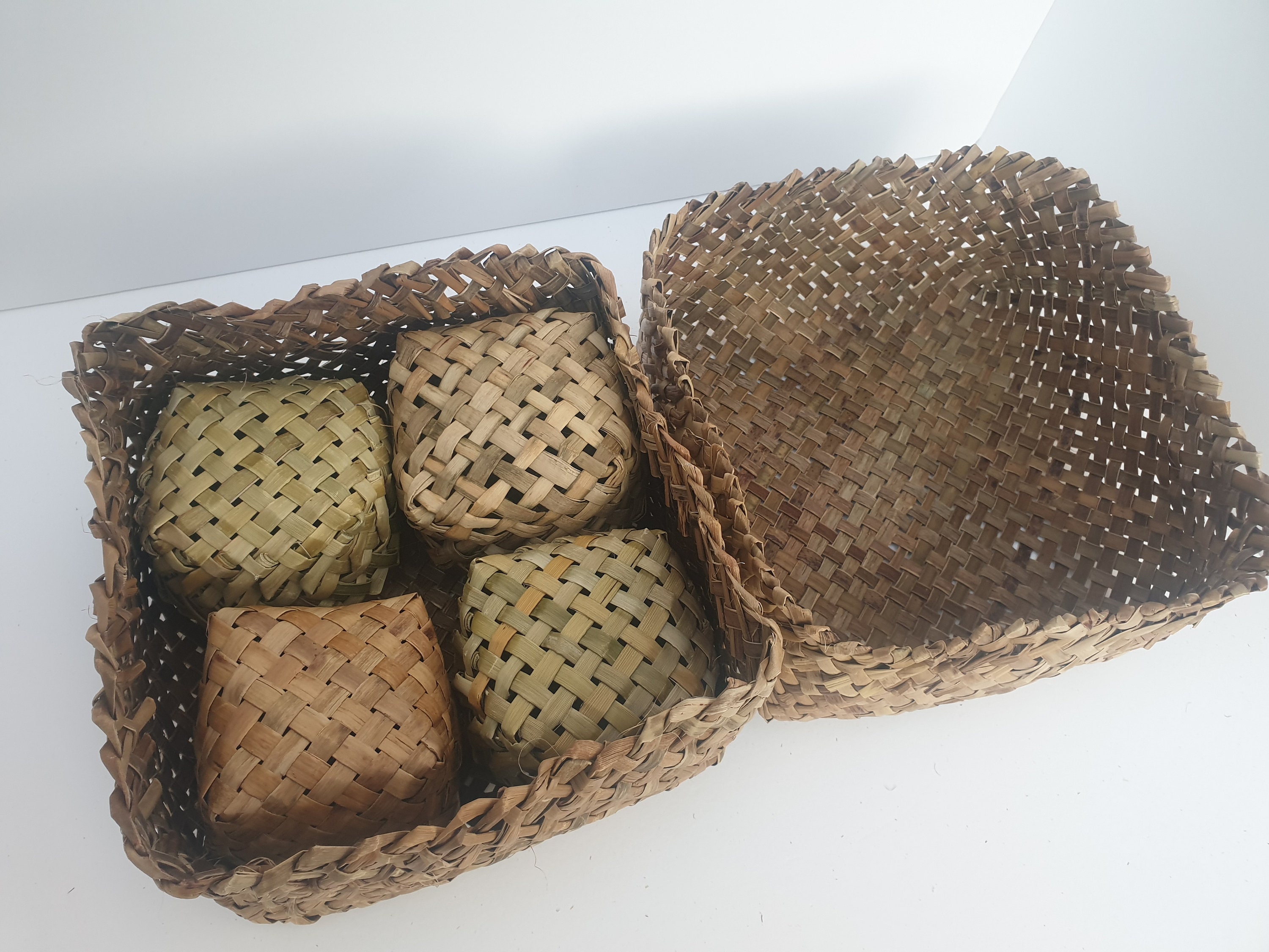 Handmade flax 4 corner baskets 5 pieces set / harakeke Etsy