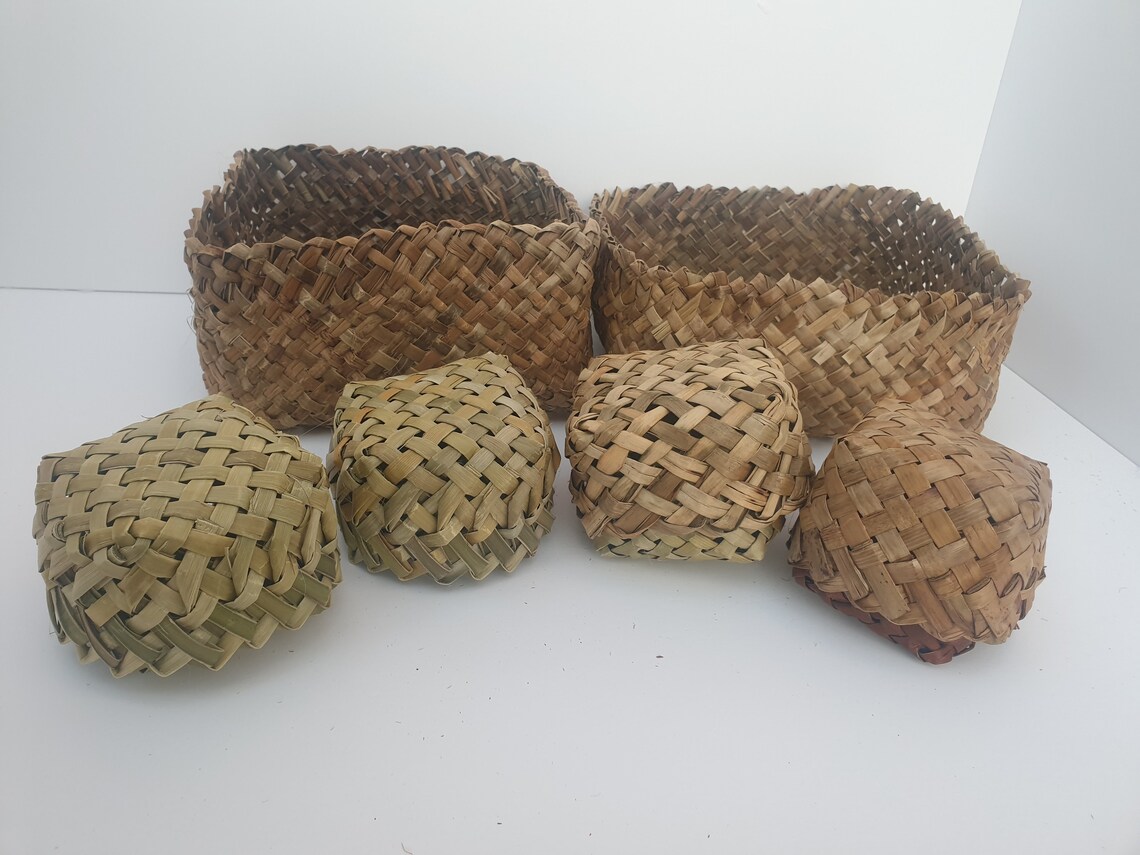 Handmade flax 4 corner baskets 5 pieces set / harakeke Etsy