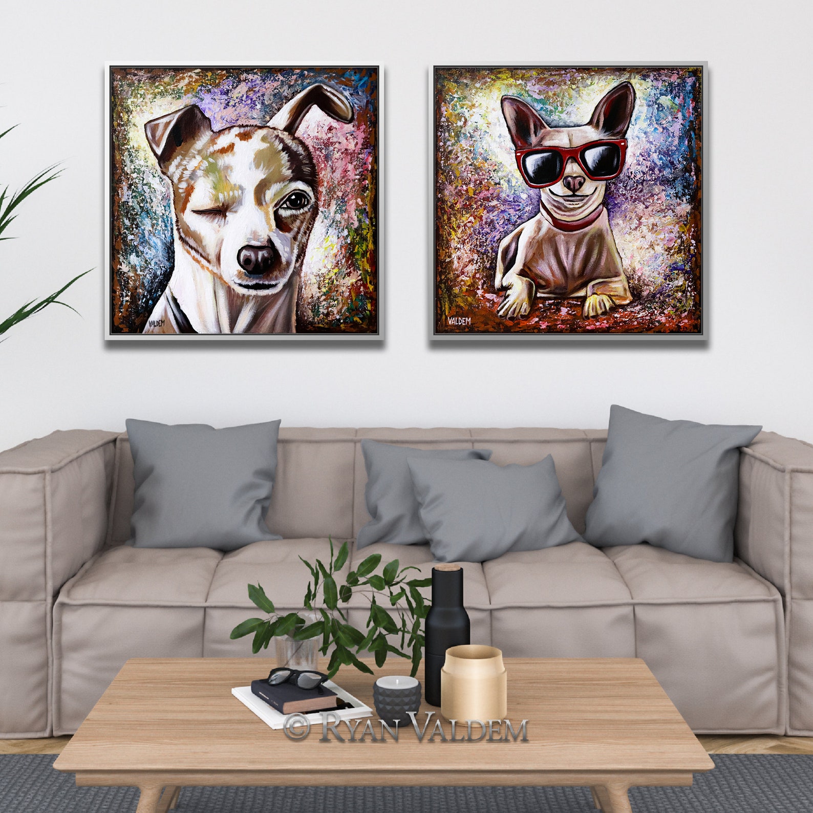 Set Of 2 Large Original Painting Modern Dogs Wall Art Huge | Etsy