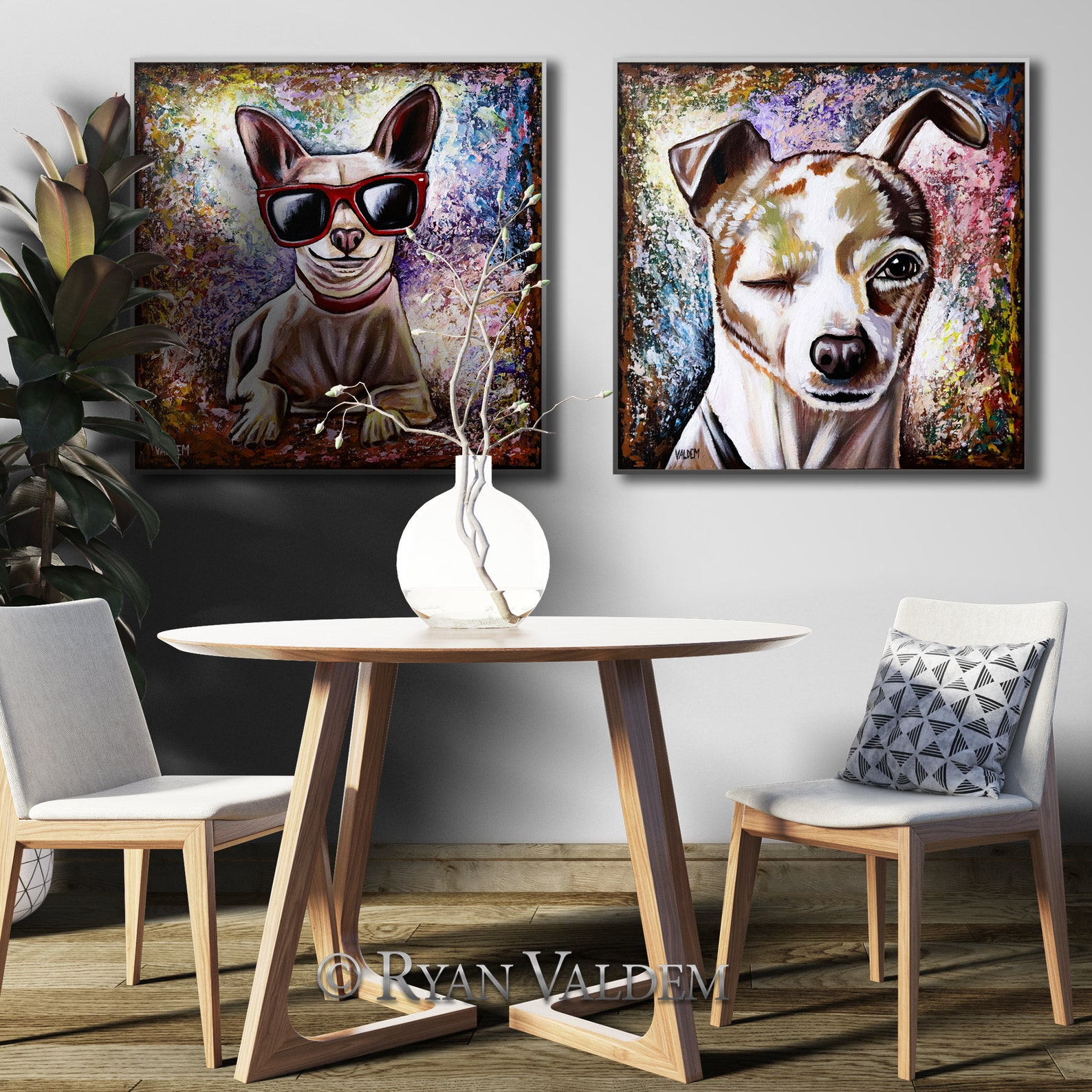 Set Of 2 Large Original Painting Modern Dogs Wall Art Huge | Etsy