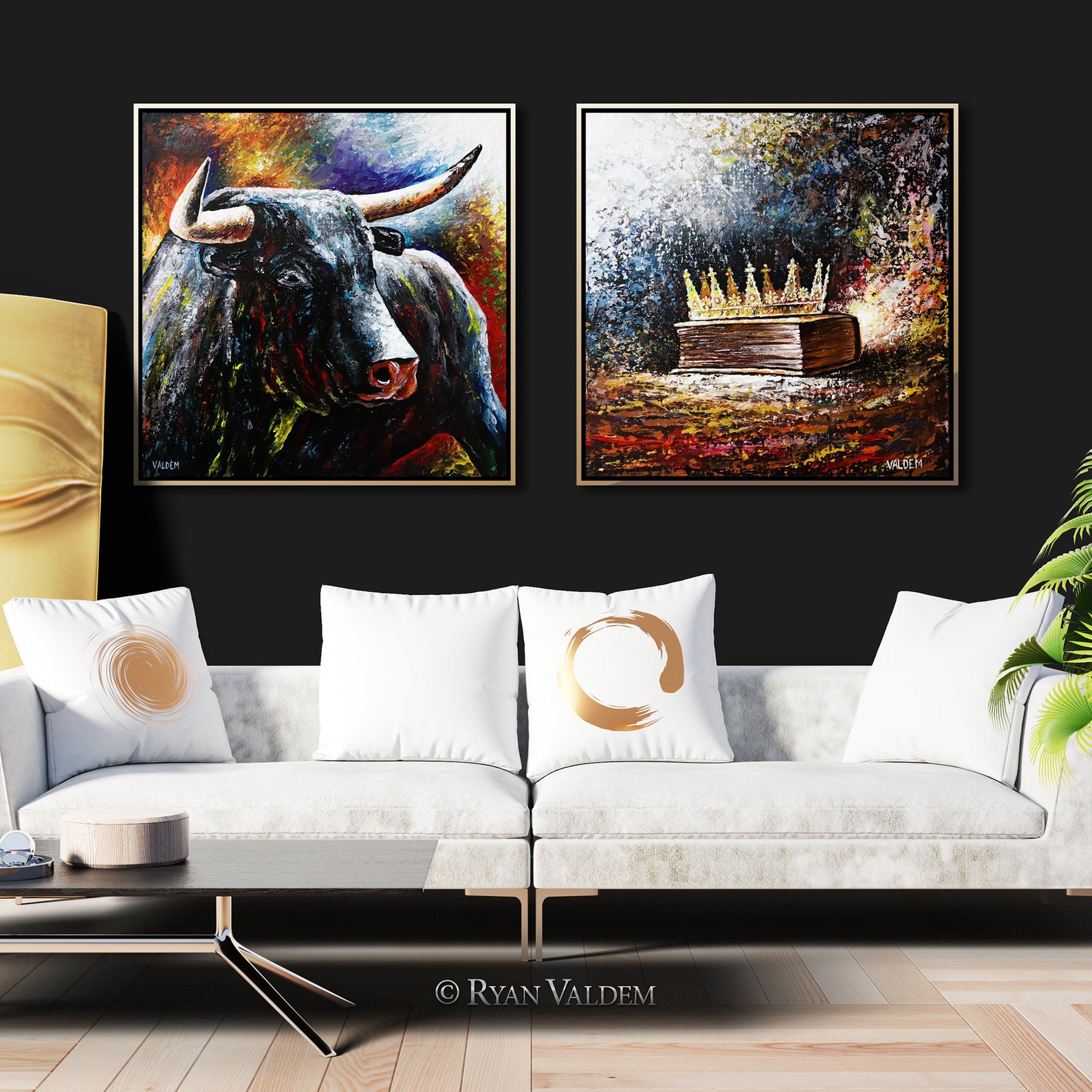 Set Of 2 Large Original Painting Bull Modern Wall Art Huge Etsy