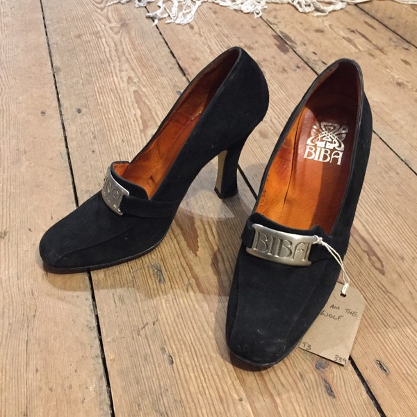 Chaussures BIBA en daim noir style années 30 37 4