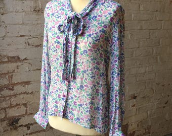 1930年代風タイネック花柄ブラウス（ハウス・オブ・フレイザー）