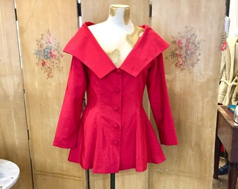 Vintage Topshop 1950s Style Cherry Red Off Shoulder Blouse 10