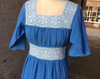 1960年代～70年代 ブルー インド製 ガーゼ コットン マキシドレス