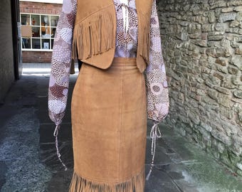 1970年代 スエード フリンジ ウエストコート ベスト スカート セット
