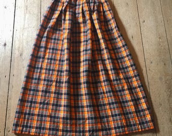 アイルランド製手織りツイードウールオレンジタータンマキシスカート