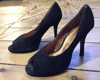 1940年代スタイル ベルベット ピープトゥ ハイヒール ピンナップシューズ 6.5 7 / 8.5 9