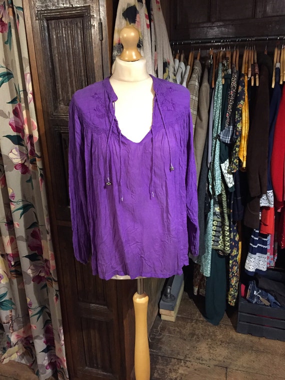 Purple Indian Hippie Embroidered Blouse - image 1