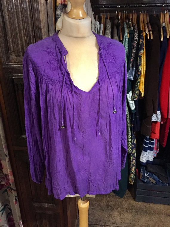 Purple Indian Hippie Embroidered Blouse - image 2