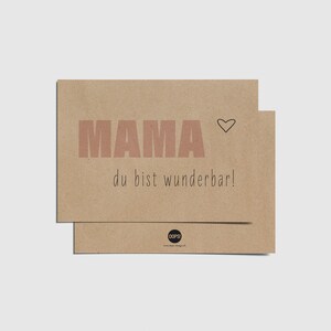 Postkarte Kraftpapier "Mama du bist wunderbar" Liebe, Grusskarte, Muttertag, Herz, Danke