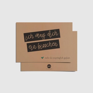 Postkarte Kraftpapier "Ich mag dich ein bisschen mehr als ursprünglich geplant" Grußkarte, Briefgeschenk, Positiv, Herzen, Liebe, Mut