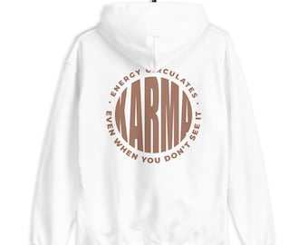 Sweat à capuche KARMA – Imprimé minimaliste à cercles, couleur marron café | Sweat à capuche unisexe pour la pleine conscience, le karma, la slow living et les journées paisibles