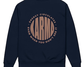 Pull unisexe écologique Karma en coton biologique – Impression KARMA au dos, couleur café