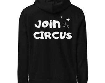 Sweat à capuche unisexe Circus | Sweat à capuche tendance avec imprimé blanc au dos | Sweat à capuche en coton biologique durable