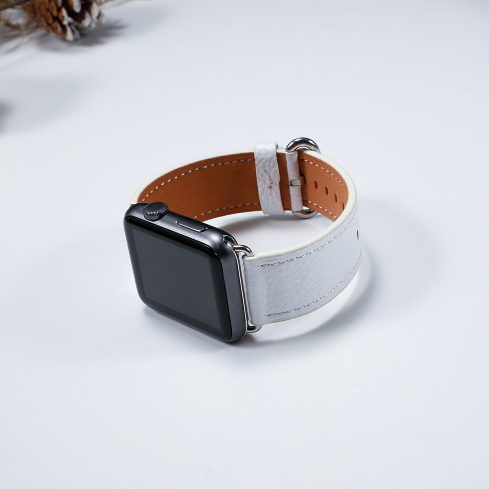 silver apple watch white band