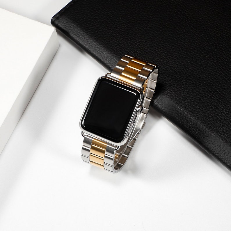 Silver And Gold Stainless Steel Apple Watch Band Adjustable Etsy